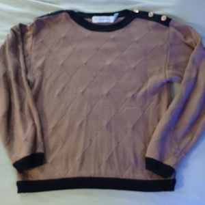 Marisa Christina Sweater Women's Medium Brown with Black trim diamond pa…